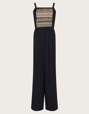 Strappy Embroidered Jumpsuit, Black (BLACK), large