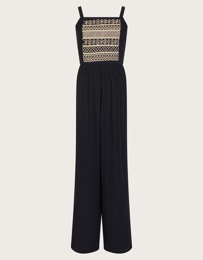 Strappy Embroidered Jumpsuit, Black (BLACK), large