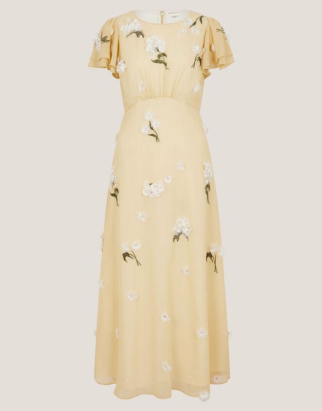 Delilah Appliqué Floral Midi Dress, Yellow (YELLOW), large