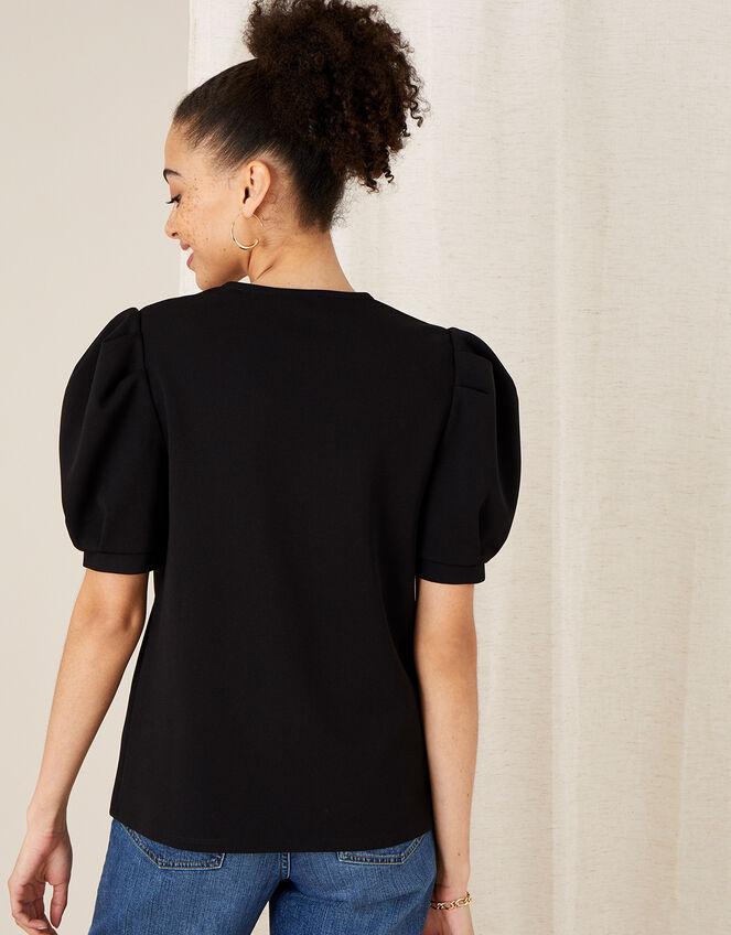 Ollie Lace Collar Puff Sleeve Top, Black (BLACK), large
