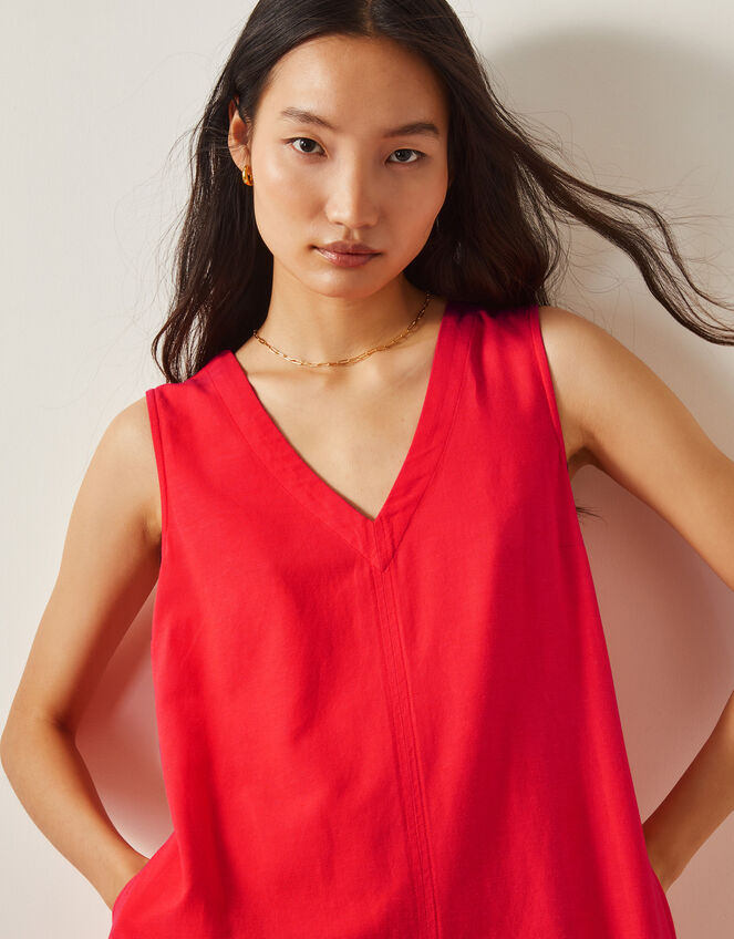 Britt Linen Blend Sleeveless A-Line Midi Dress, Orange (CORAL), large