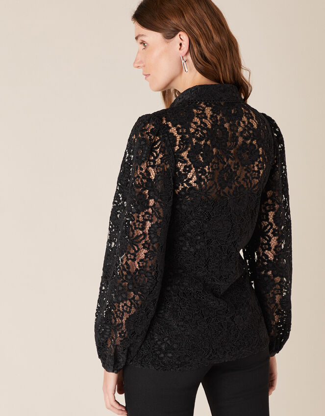 Francesca Floral Lace Shirt, Black (BLACK), large