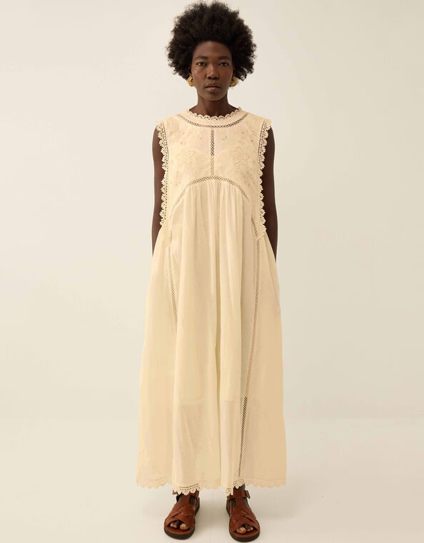 East Winnie Broderie Cotton Dress, White (WARM IVORY), large