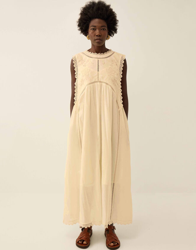 East Winnie Broderie Cotton Dress, White (WARM IVORY), large