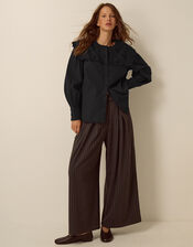 Eliana Embroidered Square Collar Shirt, Black (BLACK), large