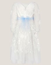 Beatrice Floral Embroidered Tulle Dress, Ivory (IVORY), large