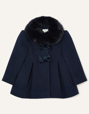 Baby Velvet Bow Swing Coat, Blue (NAVY), large