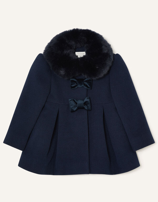 Baby Velvet Bow Swing Coat, Blue (NAVY), large