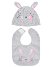 Baby Bunny Hat and Bib Set, Grey (GREY), large