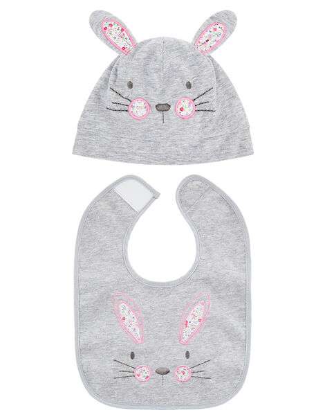Baby Bunny Hat and Bib Set, Grey (GREY), large