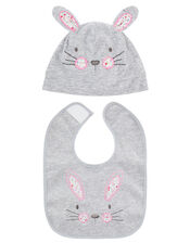 Baby Bunny Hat and Bib Set, Gray (GREY), large