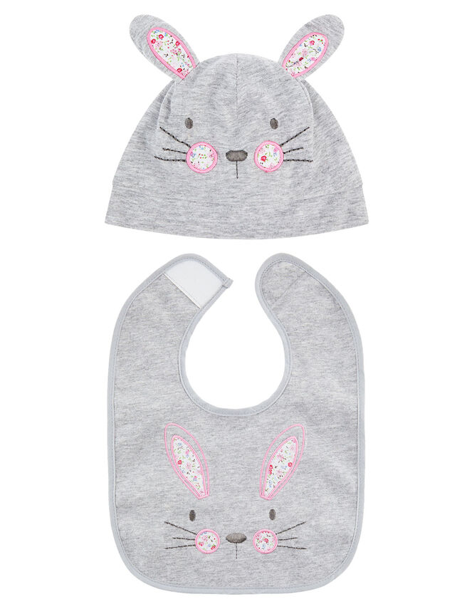 Baby Bunny Hat and Bib Set, Gray (GREY), large