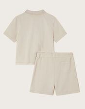 Jersey Polo Shirt and Shorts Set, Natural (STONE), large