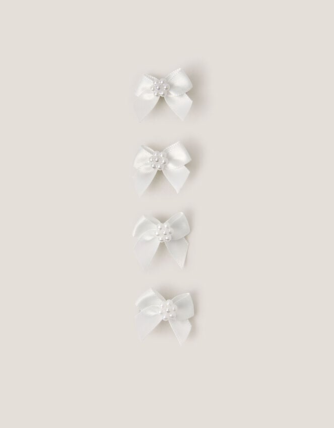 4-Pack Mini Pearl Bow Hair Clips, Ivory (IVORY), large