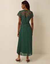 Mila Lace Pleated Midi Dress, Green (GREEN), large