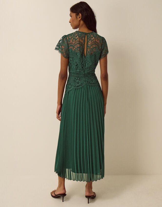 Mila Lace Pleated Midi Dress, Green (GREEN), large