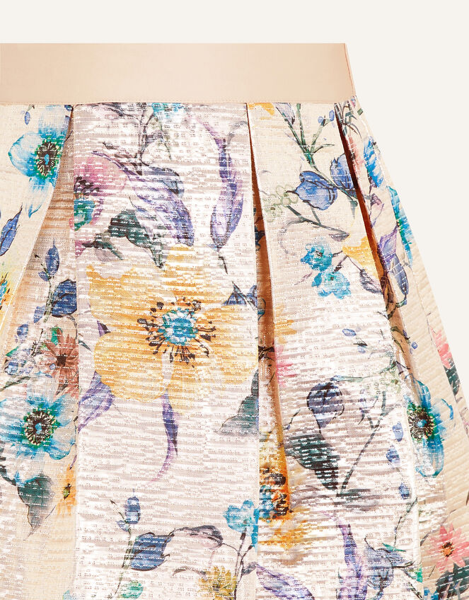 Floral Print Jacquard Skirt, Gold (GOLD), large