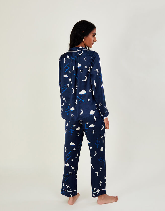 Lightning Bolt Print Pyjama Set in Recycled Polyester, Blue (NAVY), large