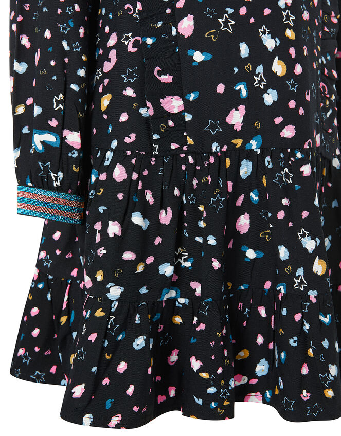 Animal Print Woven Dress, Black (BLACK), large