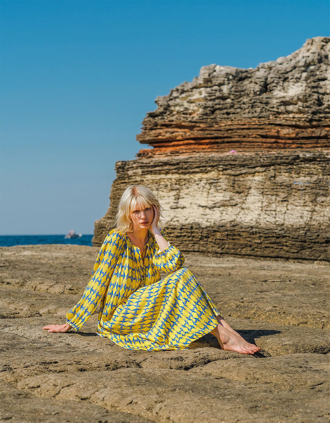 DEEBA Oozie Print Dress, Yellow (YELLOW), large