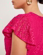 Lo Lace Jersey Ruffle Dress, Pink (PINK), large