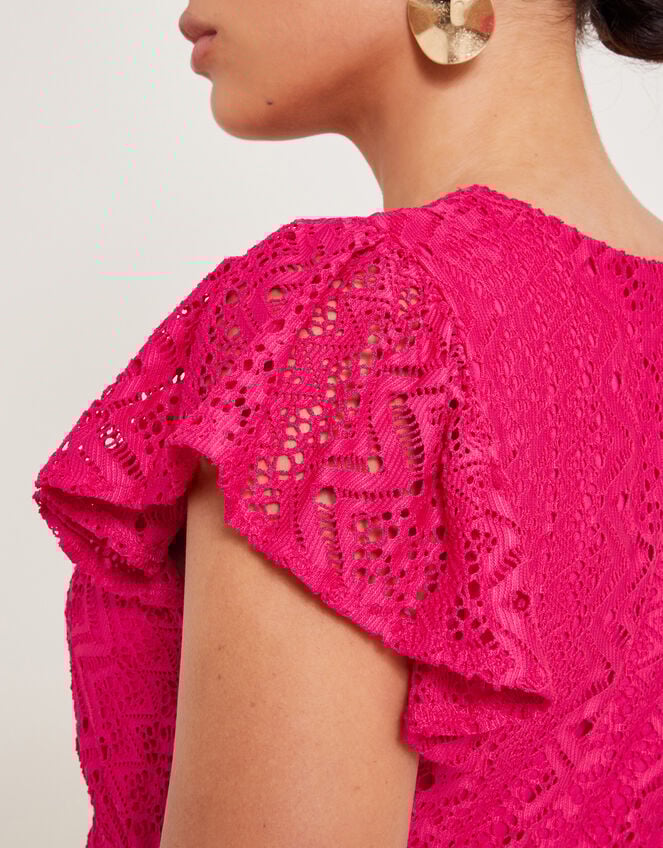 Lo Lace Jersey Ruffle Dress, Pink (PINK), large