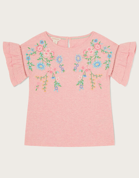 Floral Embroidered T-Shirt, Pink (PINK), large