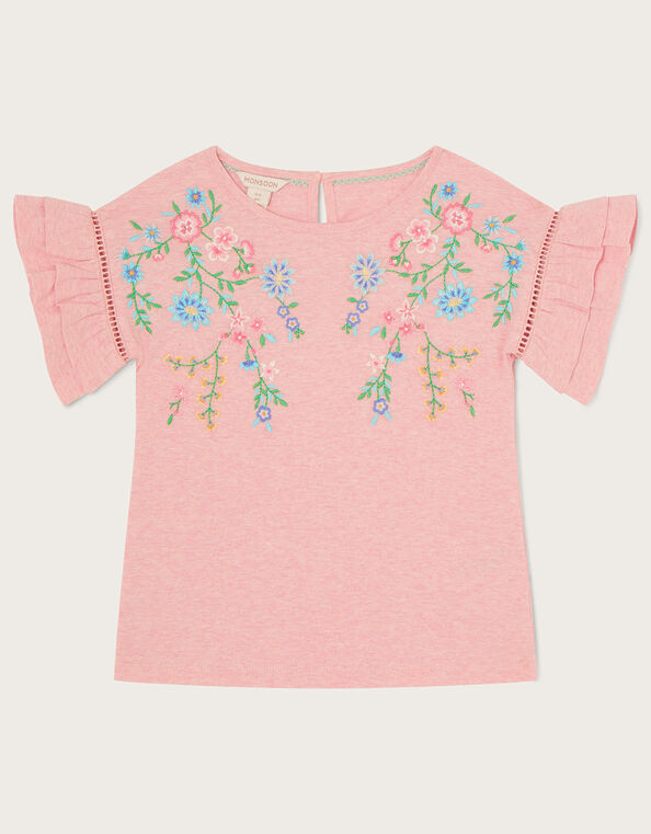 Floral Embroidered T-Shirt, Pink (PINK), large