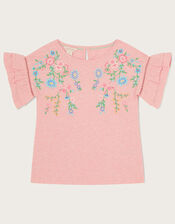 Floral Embroidered T-Shirt, Pink (PINK), large
