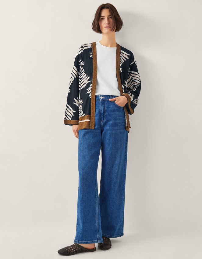 Pamela Print Linen-Blend Jacket, Black (BLACK), large