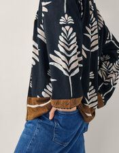 Pamela Print Linen-Blend Jacket, Black (BLACK), large