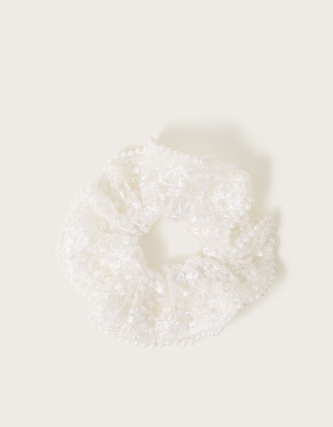 Pearl Embellished Lace Hair Scrunchie, , large