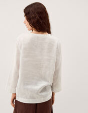 Alexis Knot Button Linen Top, White (WHITE), large