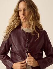 Penelope Scallop Faux Leather Jacket, Brown (CHOCOLATE), large