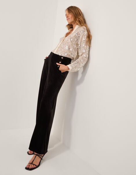Vera Wide Leg Velvet Trousers, Black (BLACK), large