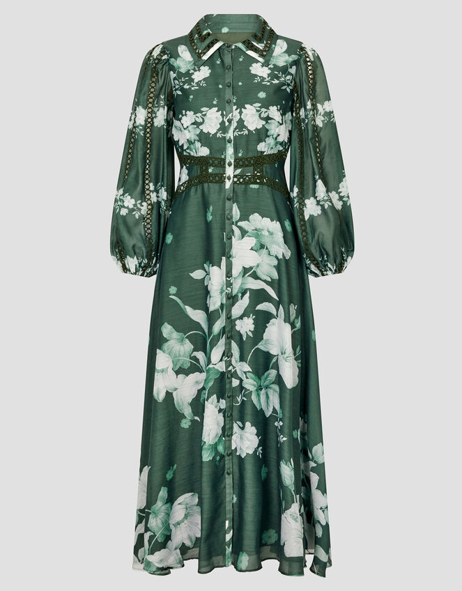 Amari Floral Midi Shirt Dress, Green (DARK GREEN), large