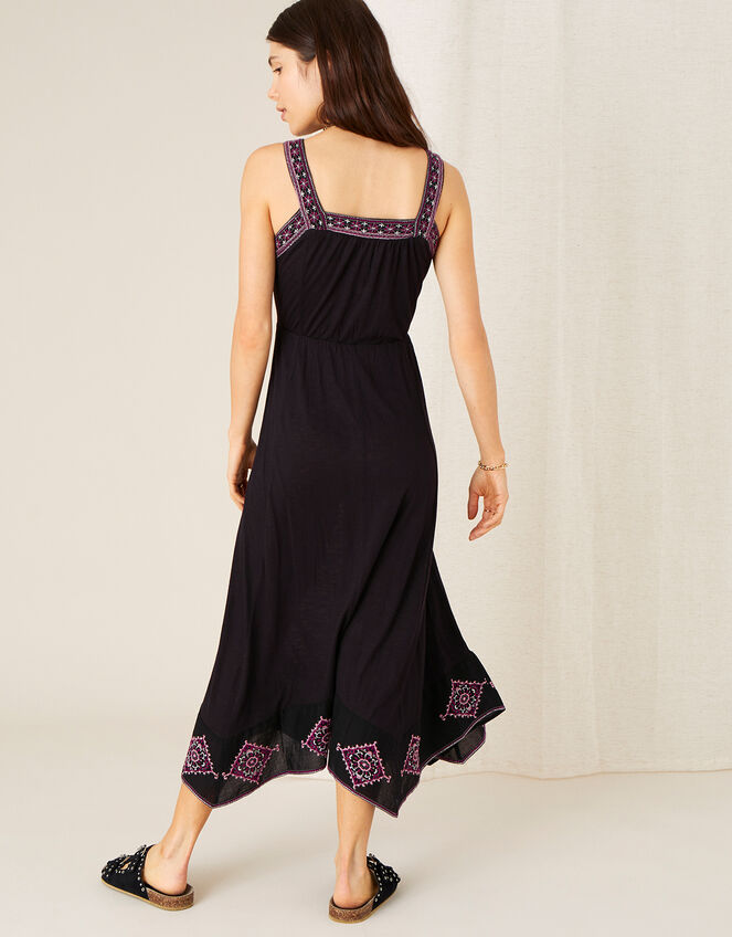 Embroidered Jersey Hanky Hem Dress , Black (BLACK), large