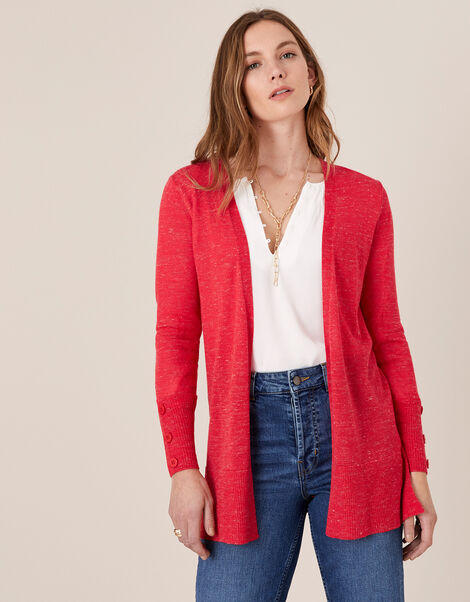 Button Cuff Cardigan in Linen Blend Red, Red (RED), large