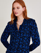Ditsy Shirred Print Jersey Top, Black (BLACK), large
