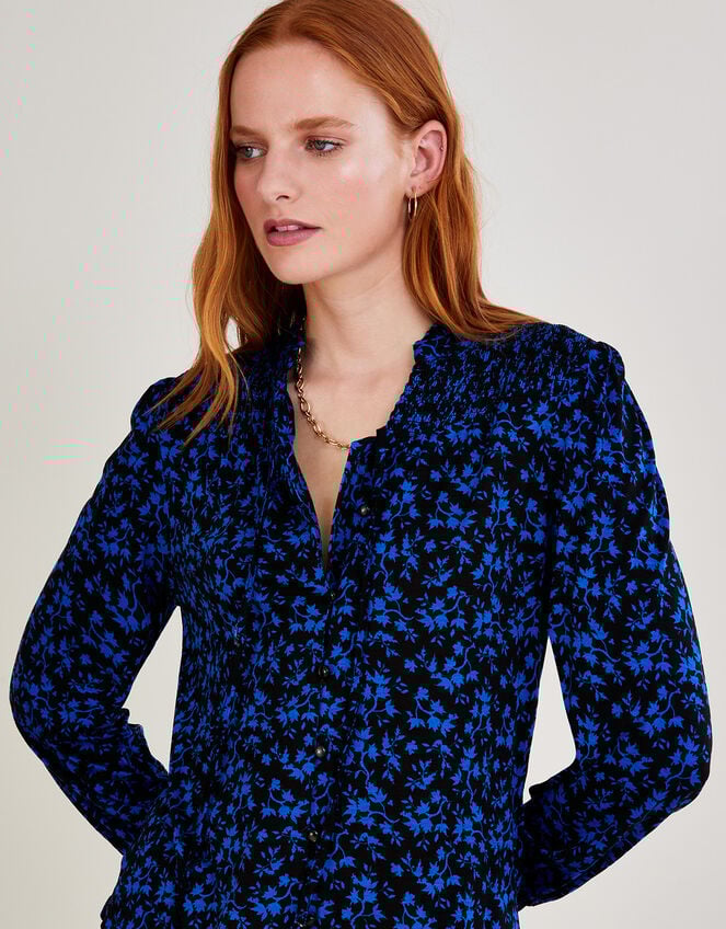 Ditsy Shirred Print Jersey Top, Black (BLACK), large