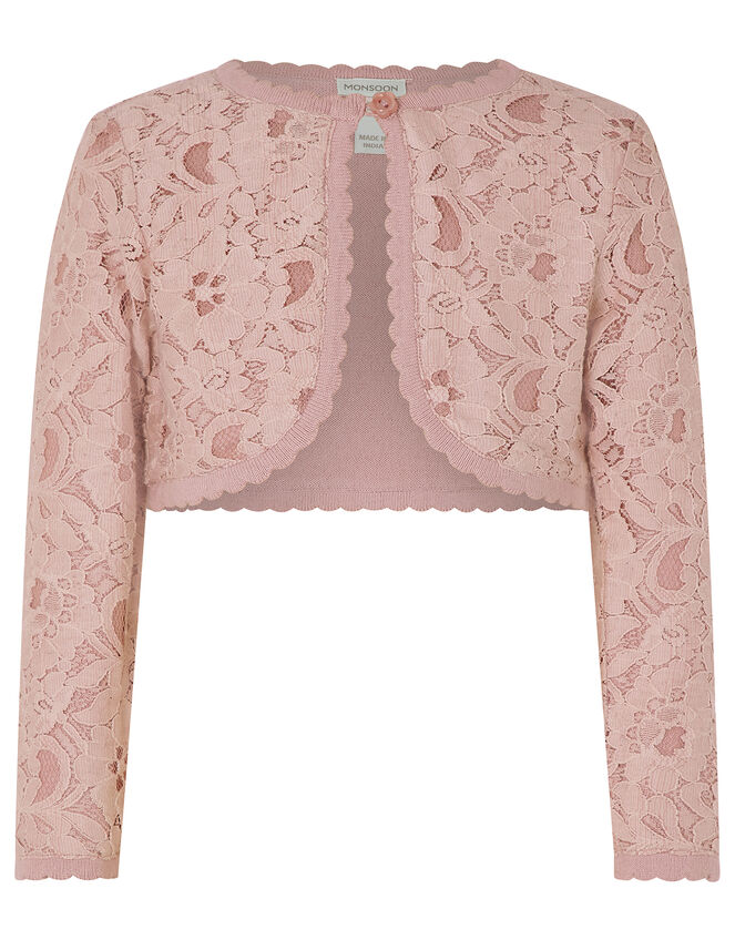 Eliona Cropped Lace Cardigan, Pink (DUSKY PINK), large