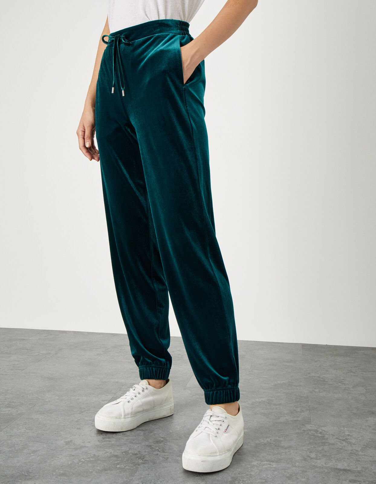 Vera Velvet Cuffed Joggers Teal Trousers Leggings Monsoon
