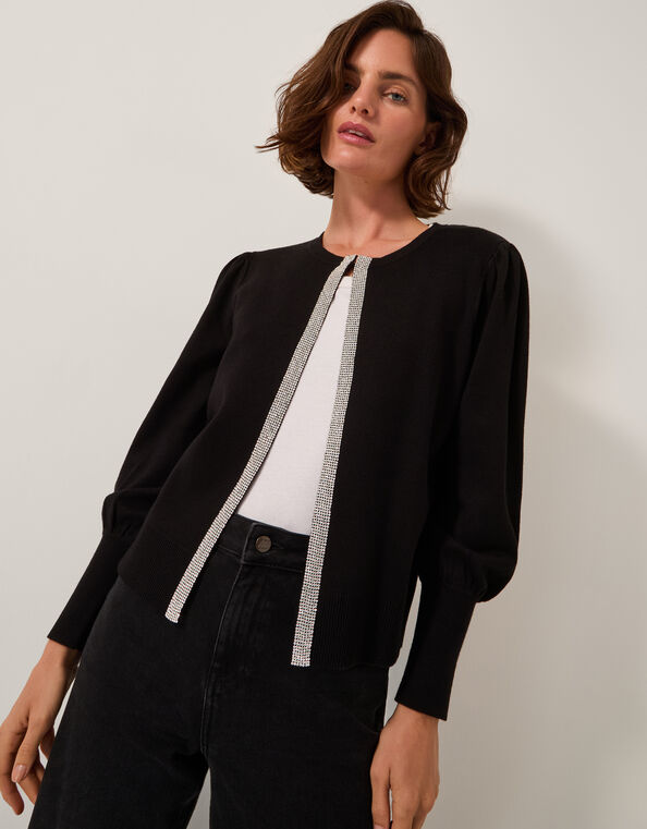 Eden Diamanté Trim Cardigan, Black (BLACK), large