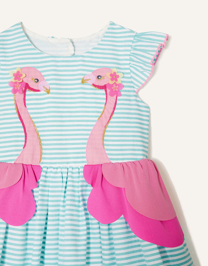 Baby Stripe Flamingo Dress , Blue (BLUE), large