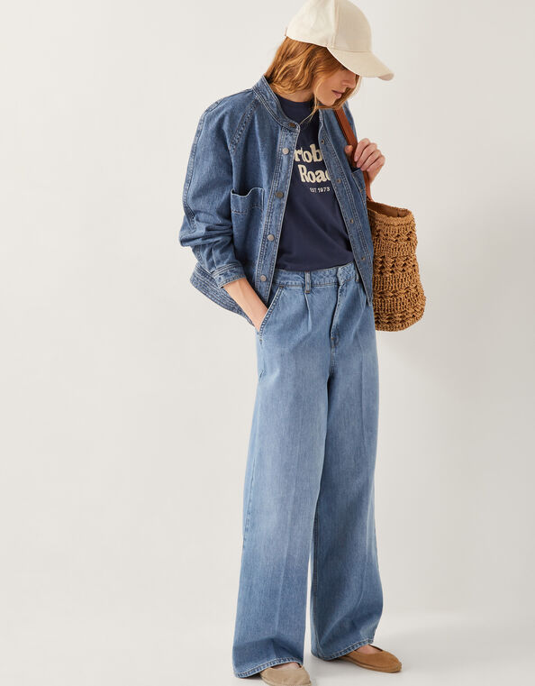 Justine Pleat Wide Leg Jeans, Blue (LIGHT AUTHENTIC), large