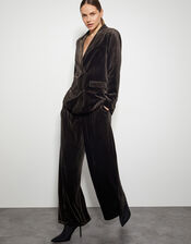 Valery Wide Leg Velvet Trousers, Brown (CHOCOLATE), large