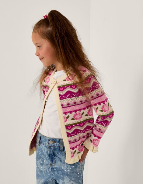 Floral Fair Isle Cardigan, Pink (PINK), large