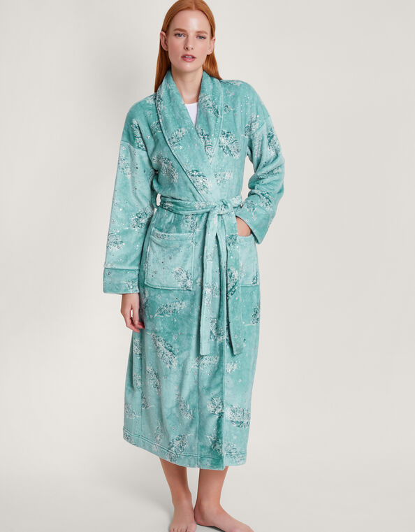 Feather Print Foil Dressing Gown, Teal (TEAL), large