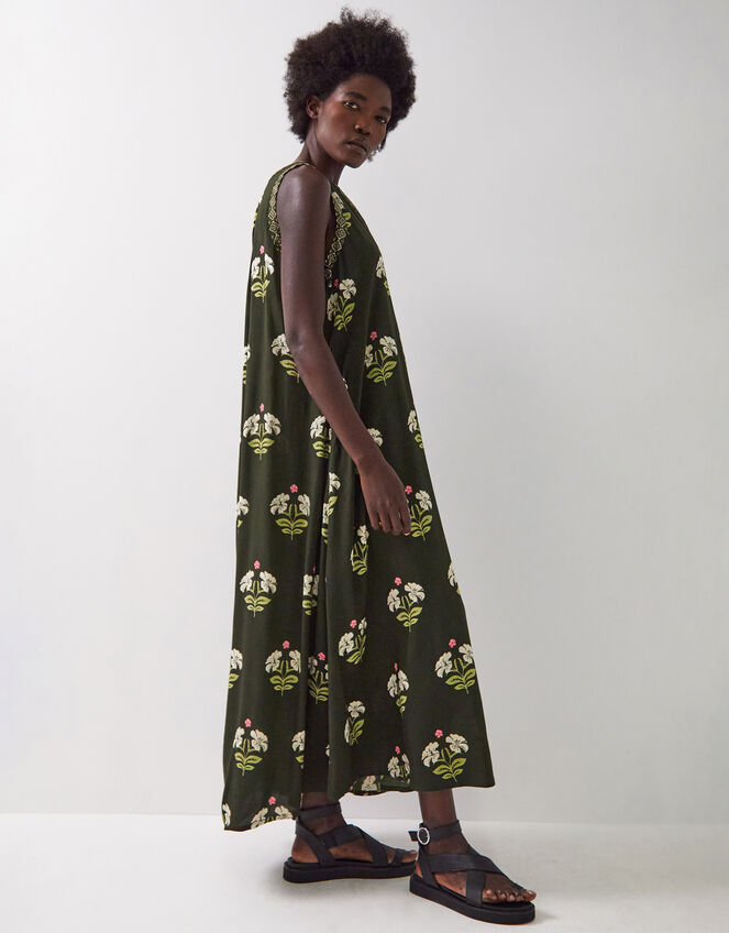 East Flossie Sleeveless Floral Maxi Dress, Green (KHAKI), large