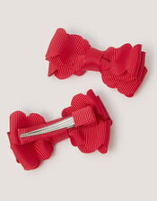 2-Pack School Scallop Bow Hair Clips, Red (RED), large